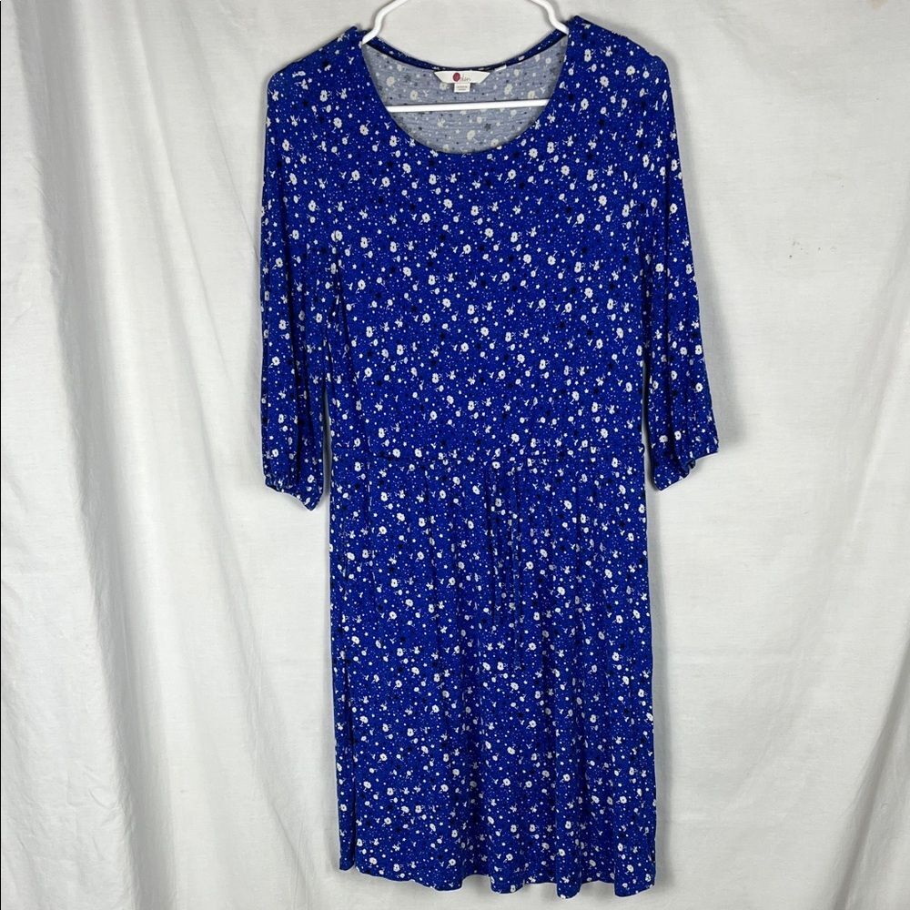 Boden Blue and Black Floral 3/4 Sleeve Shirt Dress Lightweight